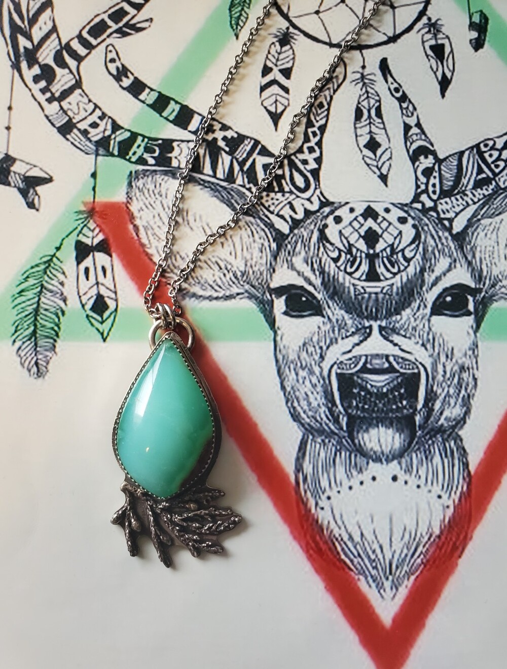 Ahkidesign Sterling Silver Gemmy Teal Crysoprase Artisan Handmade Necklace Ooak